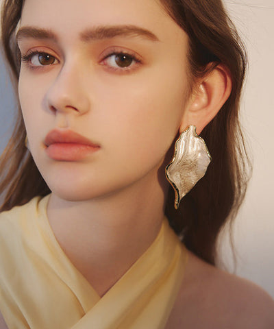 Hammered Metal Irregular Leaf Drop Earrings