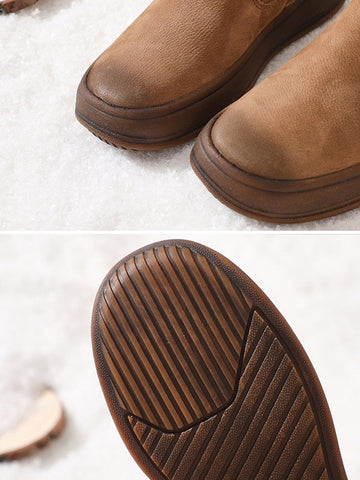 Women Vintage Leather Spliced Flat Ankle Boots