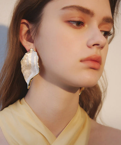 Hammered Metal Irregular Leaf Drop Earrings