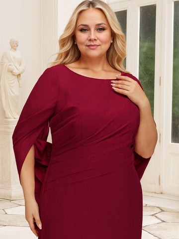 Trompete/Meerjungfrau U-Boot-Ausschnitt Bodenlang Chiffon Mutter der Braut Kleid Mit Plissee