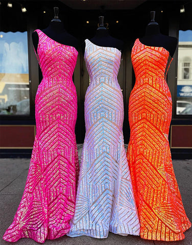 Mermaid Unique One Shoulder Sequins Prom Dress