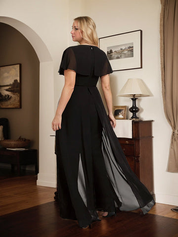 Jumpsuit/Hosenanzug V-Ausschnitt Bodenlanges Chiffon Abendkleid