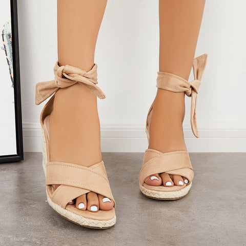 Criss Cross Lace Up Espadrille Wedges Ankle Tie Sandals