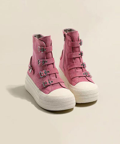 Damen Casual Plateau Canvas Stiefel Rosa