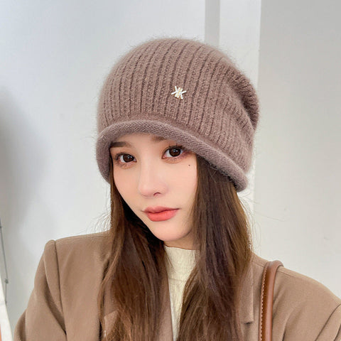 Damen Winter Strickmütze mit Kordelzugsaum