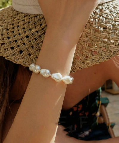 Art White Alloy Asymmetrical Pearl Charm Bracelet