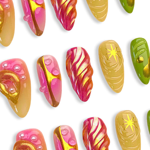 Brilliant Purples and RedsCarefully designed pure handmade press-on gel nails