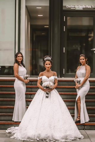 Off-the-Shoulder Princess Wedding Dress With Appliques