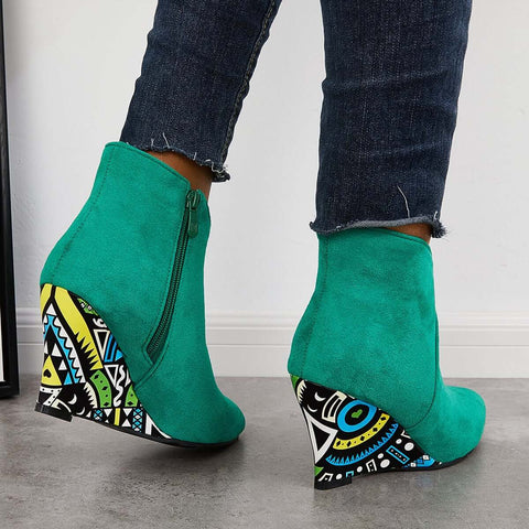 Suede Wedge High Heeled Ankle Boots Pointed Toe Dress Booties