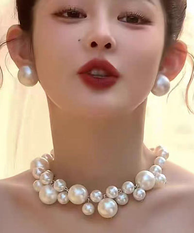French White Alloy Pearl Gratuated Bead Necklace