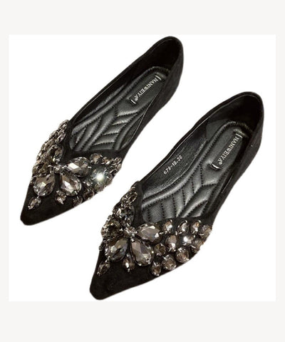 Schwarze flache Schuhe Fashion Splicing Zirkon spitze Zehe