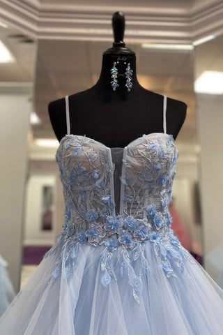 Straps Layers Floral A-line Long Prom Dress