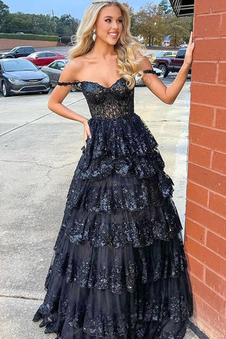 Princess Off the Shoulder Sequined Lace Prom Dress