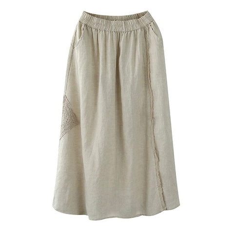 Summer Retro Loose Patchwork Linen A-Line Skirt
