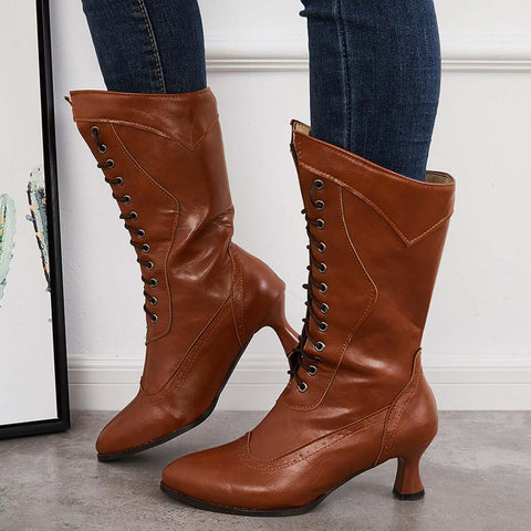 Vintage viktorianische Schnürstiefel mit mittlerer Wade, Western-Ritterstiefel