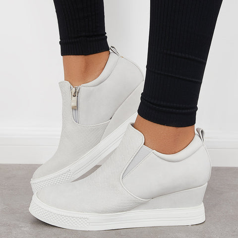 Casual Slip on Platform Wedge Sneakers Hidden Wedge Booties