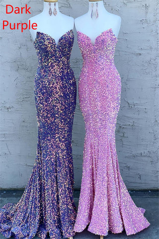 Strapless Sequins Fuchsia Mermaid Prom Dress