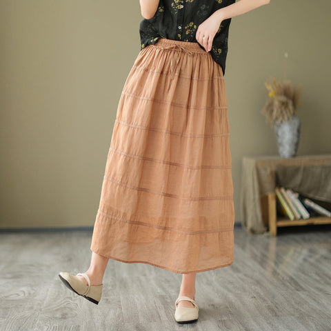 Women Summer Casual Linen A-Line Skirt