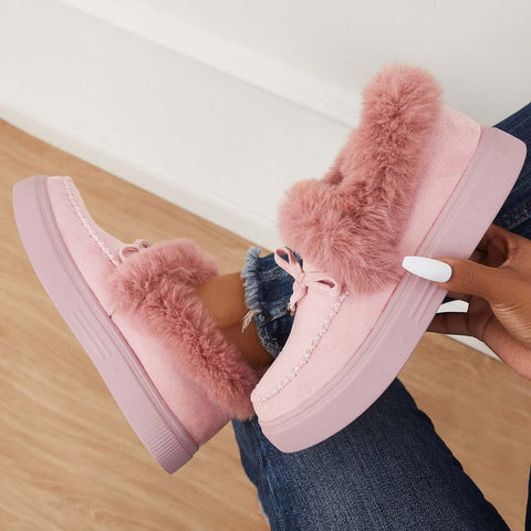 Suede Warm Flat Slip on Snow Boots Faux Fur Lined Loafer Shoes