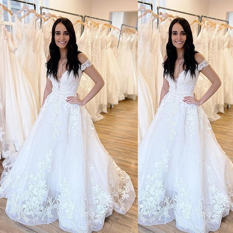 Bmbridal Off-the-Shoulder Wedding Dress White White Princess Long