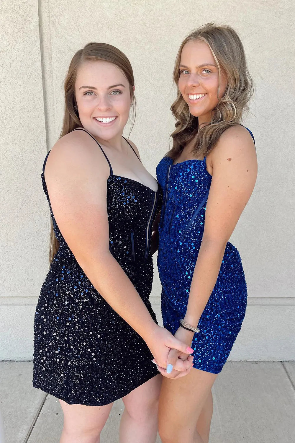 Sparkly Royal Blue Bodycon Spaghetti Straps Sequins Corset Short Homecoming Dress