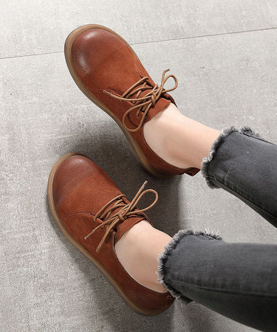 Handgemachte Karamell flache Schuhe für Frauen Schnürschuhe für flache Füße