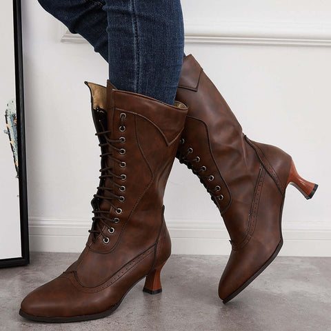 Vintage viktorianische Schnürstiefel mit mittlerer Wade, Western-Ritterstiefel