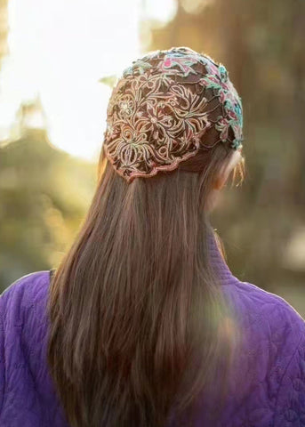 Retro-Bohemian-Bonnie-Mütze mit Blumenstickerei