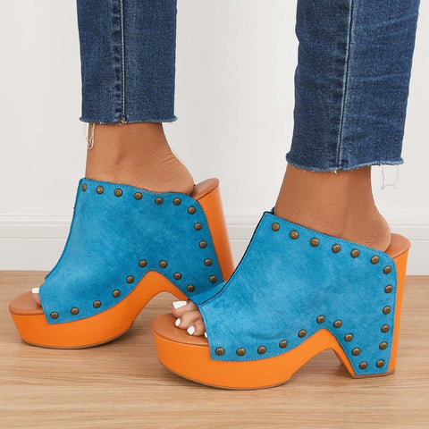 Retro Chunky Platform Heel Mules Slip on Sandals