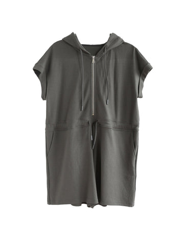 Women Summer Casual Solid Drawstring Cotton Hooded Jumpsuits