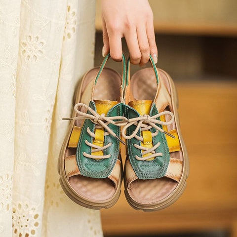 Summer Retro Patchwork Leather Casual Sandals
