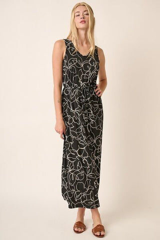 Side Slit Flower Print V-Neck Sleeveless Maxi Dress