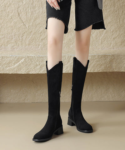 Boutique Splicing Plus Size Chunky Boots Black Suede