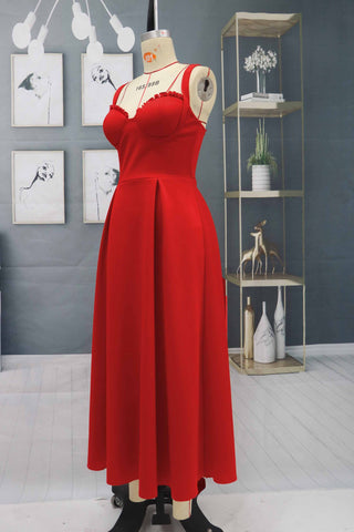 Charmantes ärmelloses rotes Homecoming-Kleid, knöchellanges Abend- und Partykleid