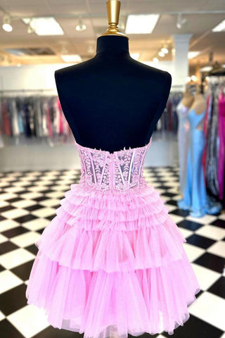 Stylish A Line Sweetheart Black Corset Homecoming Dress with Ruffles