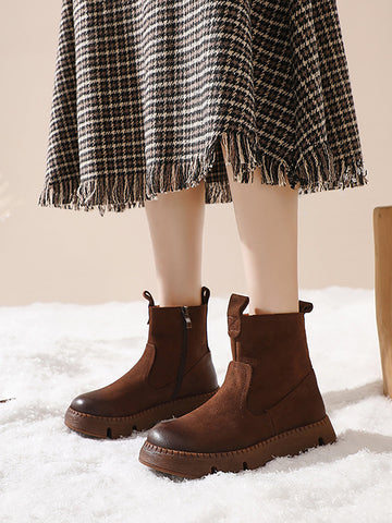 Women Winter Retro Leather Zipper Martin Boots