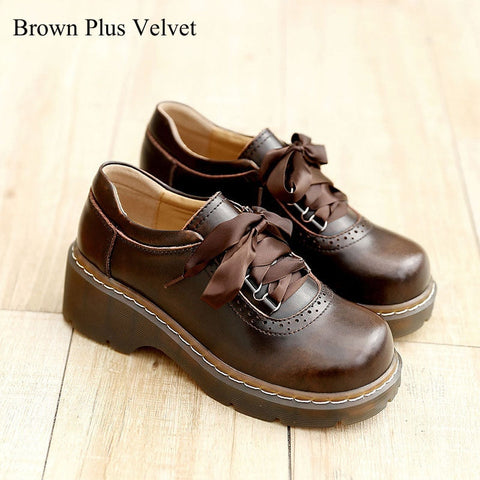 Women Ribbon Lace Up Oxford Shoes Genuine Split Leather Brogues New Arrival Retro Ladies Flats Zapatos De Mujer
