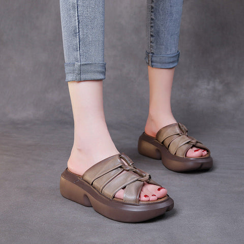 2022 Retro Leather Casual Wedge Slippers For Women