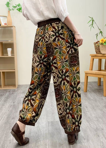 Boutique Yellow Elastic Waist Silk Linen Crop Harem Pants