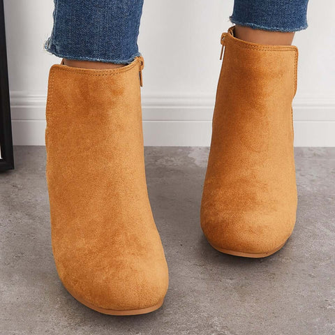 Cutout Ankle Wedge Booties V-cut Stacked Heel Boots