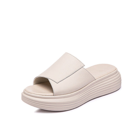 2022 Flat Leather Solid Slippers For Women