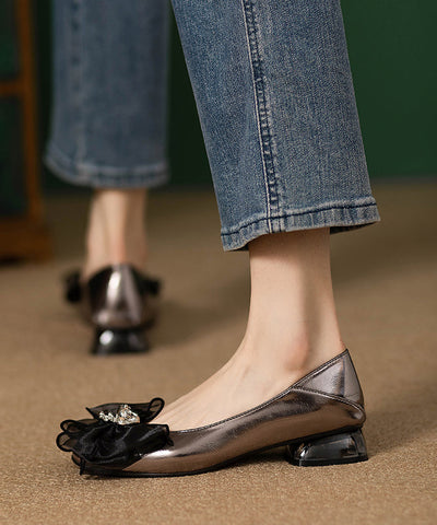 2024 New French Bow Splicing Faux Leather Flat Shoes