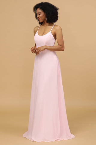 Spaghettiträger Chiffon Rosa Brautjungfernkleid