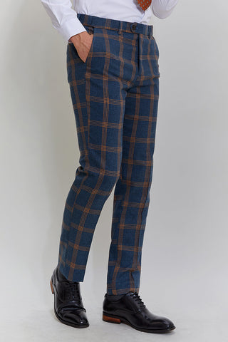 Grey Blue Men's 3 Piece Plaid Notched Lapel Prom Suits