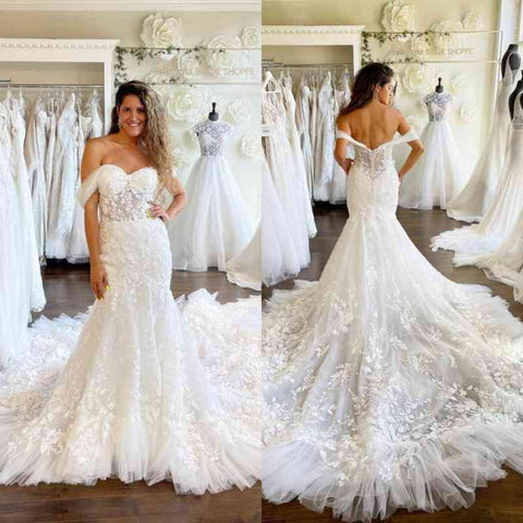 Bmbridal Off-the-Shoulder Mermaid Lace Wedding Dress Long