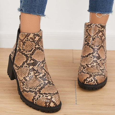 Faux Leather Chelsea Lug Boots Slip-On Chunky Heel Ankle Booties