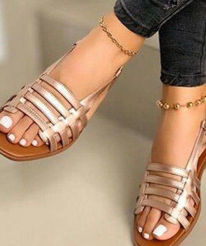 0508Gold Splicing Peep Toe Hollow Out Best Beach Sandals For Walking