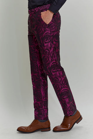Fuchsiafarbener, floraler Jacquard-Ballanzug für Herren, 3-teilig