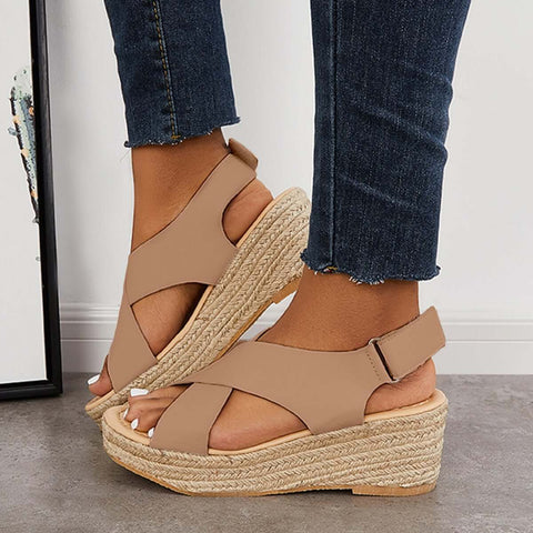 Criss Cross Espadrilles Platform Wedges Ankle Strap Sandals