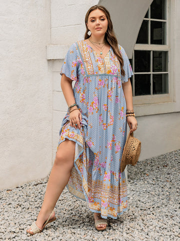 Plus Size Floral Sleeve Beach Maxi Dress